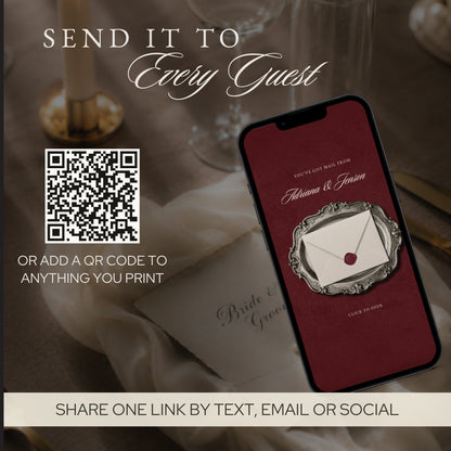 Share with every guest by text, email or social, or with a QR code