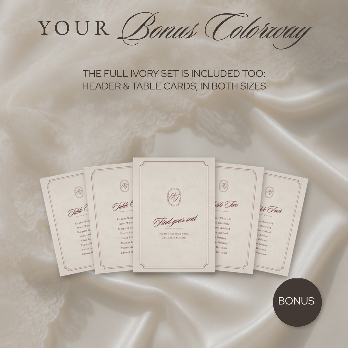 Bonus colorway: full ivory set of header and table cards in both sizes