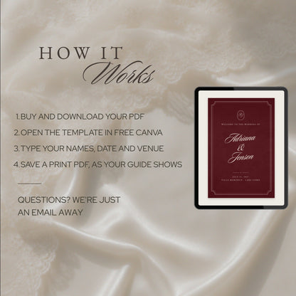 How it works: buy, open in free Canva, type your names, save a print PDF