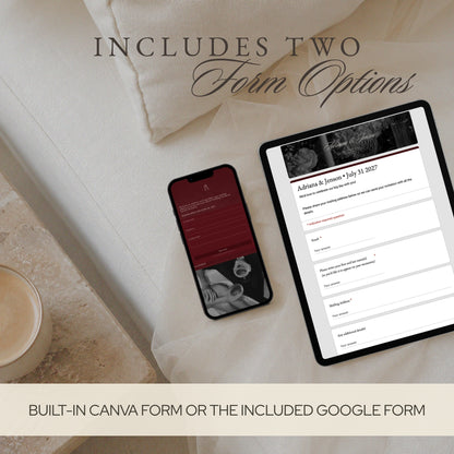 Built-in Canva form on a phone and the included Google Form on a tablet