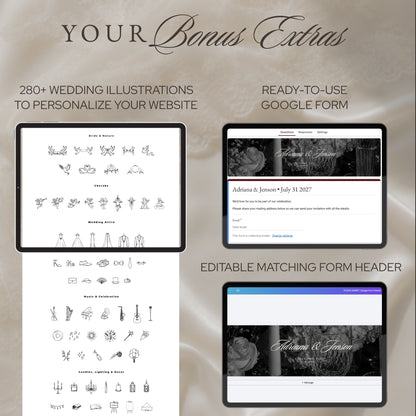 Bonus 280+ wedding illustrations, a ready-to-use Google Form and a matching form header
